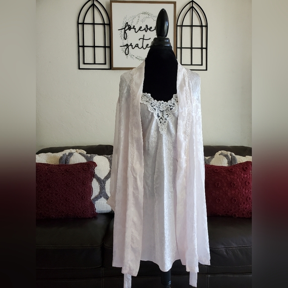 Vintage Y2K 90's Pale Pink 2 Piece Pajama Slip & Robe Set Size M Shabby Chic - Picture 7 of 13